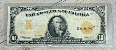 1922 $10 Large Size Gold Certificate Yellow Seal FR# 1173, Fine+ Note - Image 1 of 4