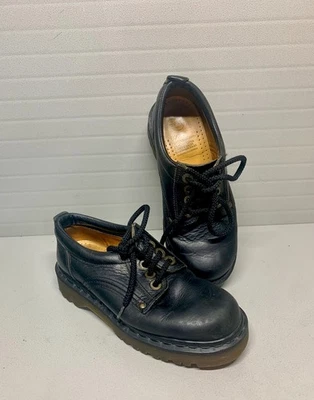 Dr Martens 9008 Cuero Negro Grueso Parte Superior Baja Plataforma Talla 4 Hecho en Inglaterra Foto 1 de 4