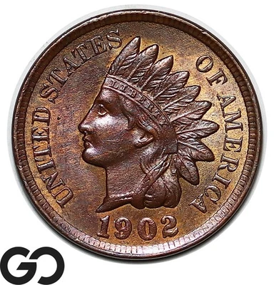 1902 Indian Head Cent Penny, Some Red, Solid Gem BU++ - Image 1 of 3