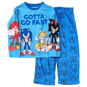 Sonic the Hedgehog Boys Long Blue Gamer Pajamas Shirt & Sleep Pants Set XS 4-5 - Picture 1 of 2