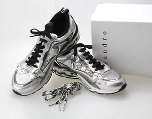 Sandro Flame Argent Schuhe Damen Eu 38 /UK 5 Low Top Schnürer Silber Sneakers - Bild 1 von 9