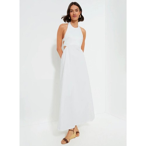 OFF WHITE Abito lungo TUCKERNUCK Adriana Degreas bianco sporco tinta unita nuovo con etichetta taglia small