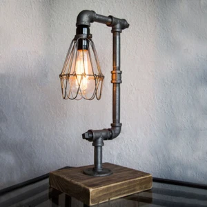 Vintage Retro Industrial Iron Pipe Lamp Adjustable Desk Table Light Cage Set - Picture 1 of 8