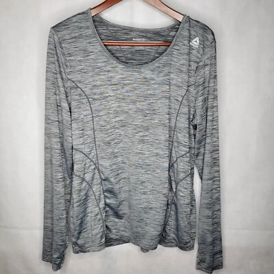 Top deportivo Reebok gris jaspeado manga larga cuello redondo agujeros para el pulgar XL Foto 1 de 4
