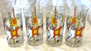 Dorothy Thorpe 14 oz CAROUSEL HORSE VINTAGE Highball Tumbler Glasses 6" Set of 4 - Picture 1 of 4