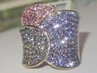Ladies Gold Multi Colour Ring Cz Amethyst Pink Sapphire Peridot 18Kt Steel 1420