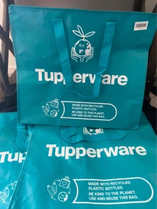 Juego de dos bolsas/bolsos de compras Tupperware 17 "x 16" x 8" cremallera reutilizable verde azulado nuevo - Imagen 1 de 7