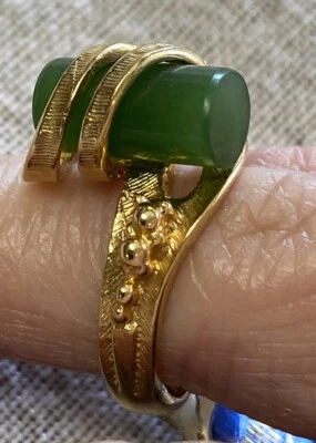 14 Kt Gold Electroplated Polished Semi Precious Jadeite New With Tags Size 5 - Image 1 of 4