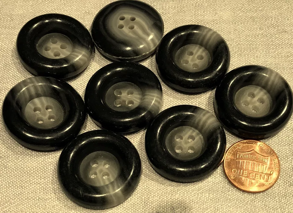 8 Large Thick Charcoal & Grey Plastic Sew-through Coat Buttons 1 1/8" 28mm 8133 - Image 1 of 1