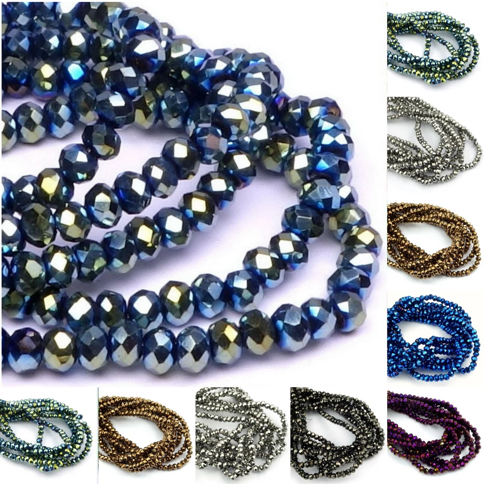 Kristall Perlen Glasschliffperlen Glasperlen Rondell Metallik 3x2mm 195 Stück - Bild 1 von 1