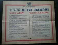 CITY OF WESTMINSTER AIR RAID PRECAUTIONS POSTER , WORLD WAR II HISTORY, SOUVENIR