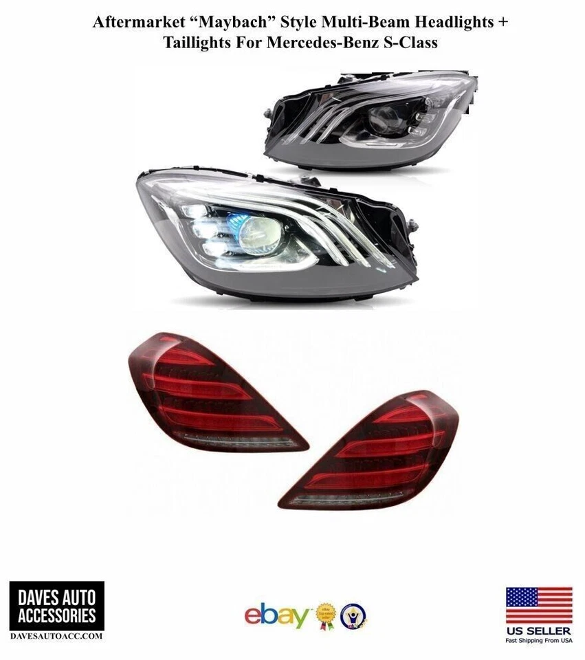 Aftermarket "Maybach" Style Headlights + Taillights For Mercedes-Benz S-Class - Image 1 of 4