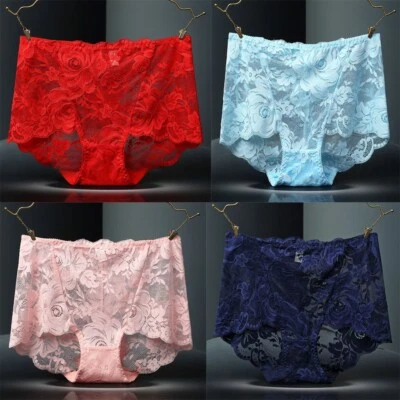 1-4 Ladies High Waist Lace Rose Panties Sexy & Comfortable Briefs (Sizes 10-18) - Image 1 of 4