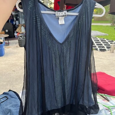 Camisa sin mangas de seda vintage The Look Randolph Duke azul para mujer Foto 1 de 2