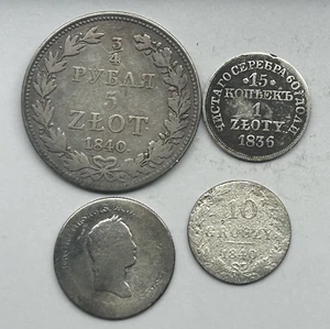 POLONIA ARGENTO RUSSO 3/4 R - 5 ZL 1840 & 15 KOPEK -1 ZL 1836, 1 ZL 1818,10 GR - Foto 1 di 4