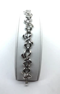 Vintage Crown Trifari Silver Tone Bow ribbon Link Bracelet signed 7" USA - Picture 1 of 6
