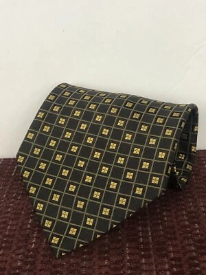 GUCCI оливковый зеленый и золотой геометрический шелковый галстук - сделано в Италии - Изображение 1 из 4