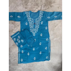 Nuovo Lucknowi Mulmul cotone Kurti con palazzo set ricamo Kurti 38-44 - Foto 1 di 4