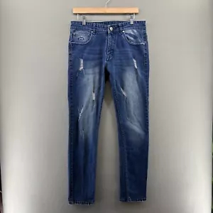 Vintage Gucci Jeans Mens 34 Blue Italian Denim Slim Straight Distressed GG Logo - Picture 1 of 19