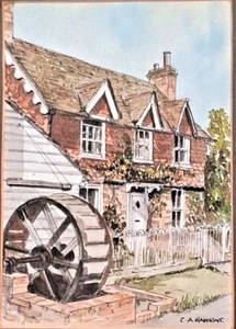 Haxted Mill Original Painting Aquatint Signed Vintage 1980 Small Framed - Imagen 1 de 6