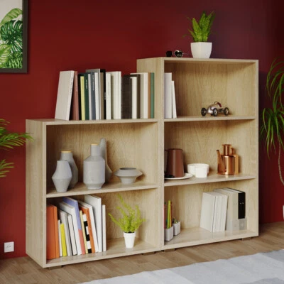 Bücherregal Standregal Wandregal Aktenregal Holz Büro Bücher Ordner Regal Eiche - Bild 1 von 4