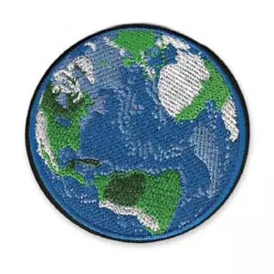 PLANET EARTH IRON ON PATCH 2.75" Diameter Round Blue Embroidered Applique NEW - Picture 1 of 2