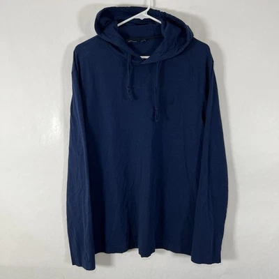 Pulôver Nautica leve com capuz masculino tamanho médio azul marinho preto logotipo camiseta - Imagem 1 de 4