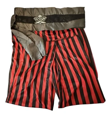 Calça listrada Spirit masculina pirata vermelha e preta com faixa ajustável caveira grande - Imagem 1 de 4