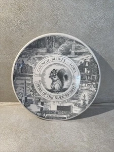 Vintage China Council Bluffs Iowa Souvenir Teller Heimat des schwarzen Eichhörnchens 10 Zoll - Bild 1 von 4