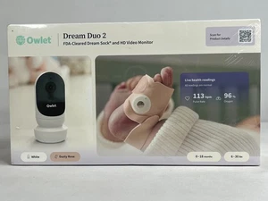 Calcetín de ensueño Owlet Dream Duo 2 blanco aprobado por la FDA y monitor de video HD 1080p Wi-Fi - Imagen 1 de 12