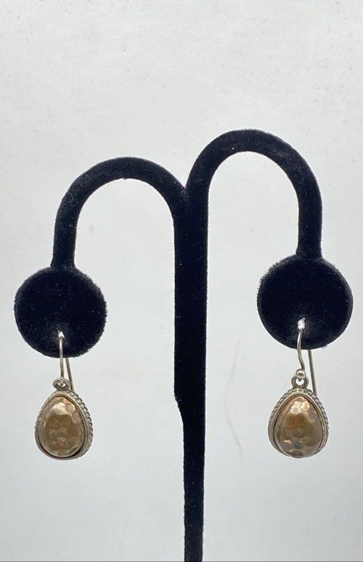 Pendientes colgantes Barse de plata de ley martillado cobre 1 1/4" 7,7 g Foto 1 de 4