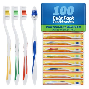 100 Pack Toothbrush Standard Classic Medium Soft Toothbrush Bulk Individually Wr - Picture 1 of 12