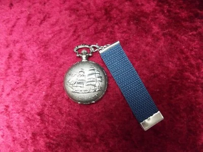 Quarz Sprungdeckeltaschenuhr, Segelschiff, Chatelaine-Band, die Uhr läuft - Bild 1 von 4