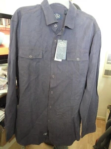 NWT! NAT NAST Western Style Navy + Orange Stitch 2 Flap Button Pockets LS Silk L - Picture 1 of 6