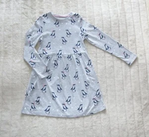 M&S Grey Long Sleeve Penguin Pattern Jersey Dress Glitter 6-7 Years - Picture 1 of 1