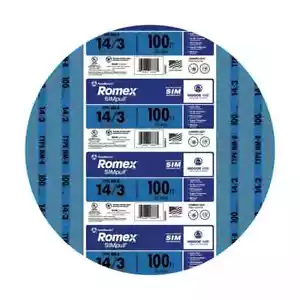 Romex SIMpull Draht, Stärke 14, 3 Leiter, 100 Fuß, mit G NM-B Kabel, blau A6 - Bild 1 von 2