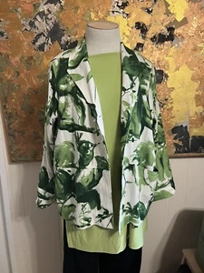 Blanque LUCIOUS Green & White Linen Blend Light Button Jacket Topper Sz 1 B 50" - Picture 1 of 9