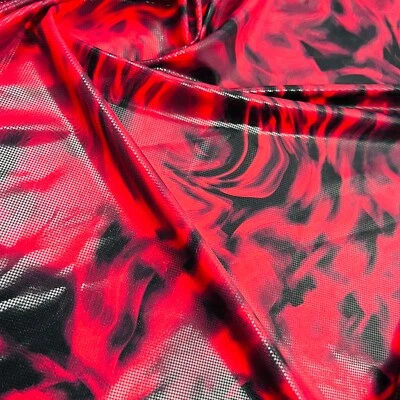 Metallic Red Tie Dye Print Stretch Fabric 60" Wide Swimsuit Spandex By Yard - Image 1 of 4