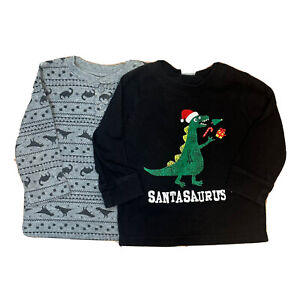 Lot of 2 Baby Boy Dinosaur Christmas Shirts 12-18 Months Gymboree Jumping Beans