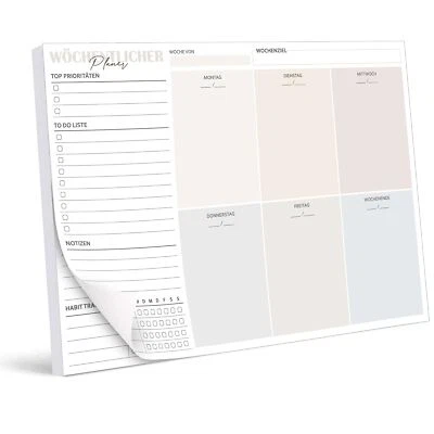 Wochenplaner Block A4 ohne festes Datum 50 Seiten Schreibtischunterlage mit T... - Bild 1 von 4