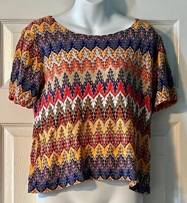 Top Boho Soho Vintage Groovy Años 60 70 Eileen Chevron Colorido Tejido Crochet Zigzag Foto 1 de 4