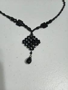 Vintage Art Deco Style Black Glass Bead Necklace 1980s - Picture 1 of 3