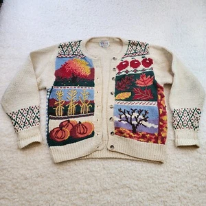 Orvis Vintage 80s Sweater Med Knit 3D Stitch Fall Pumpkin Jumper Cardigan Granny - Picture 1 of 10