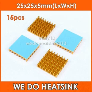 Dissipateur thermique en aluminium 15 pièces 25 x 25 x 5 mm refroidisseur avec tampon de transfert de chaleur adhésif thermique - Photo 1/5