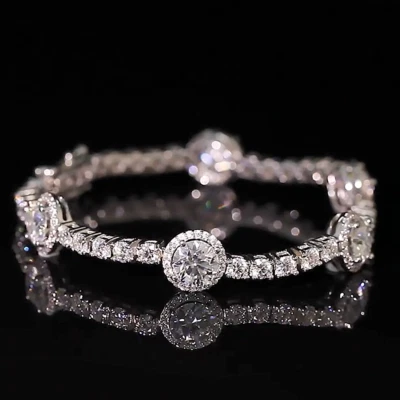 Brazalete tenis moissanita diamante 9,1 quilates VVS1 certificado GRA cubierta de oro blanco de 14 quilates Foto 1 de 4