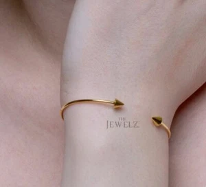 14K Solid Gold Cone Open Cuff Handmade Bangle Bracelet - The Jewelz - Picture 1 of 4