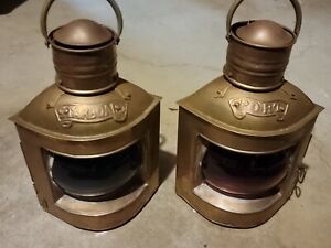 Vintage Set of Two Nautical PORT STARBOARD PAIR Copper Tone OIL LAMPS Lanterns