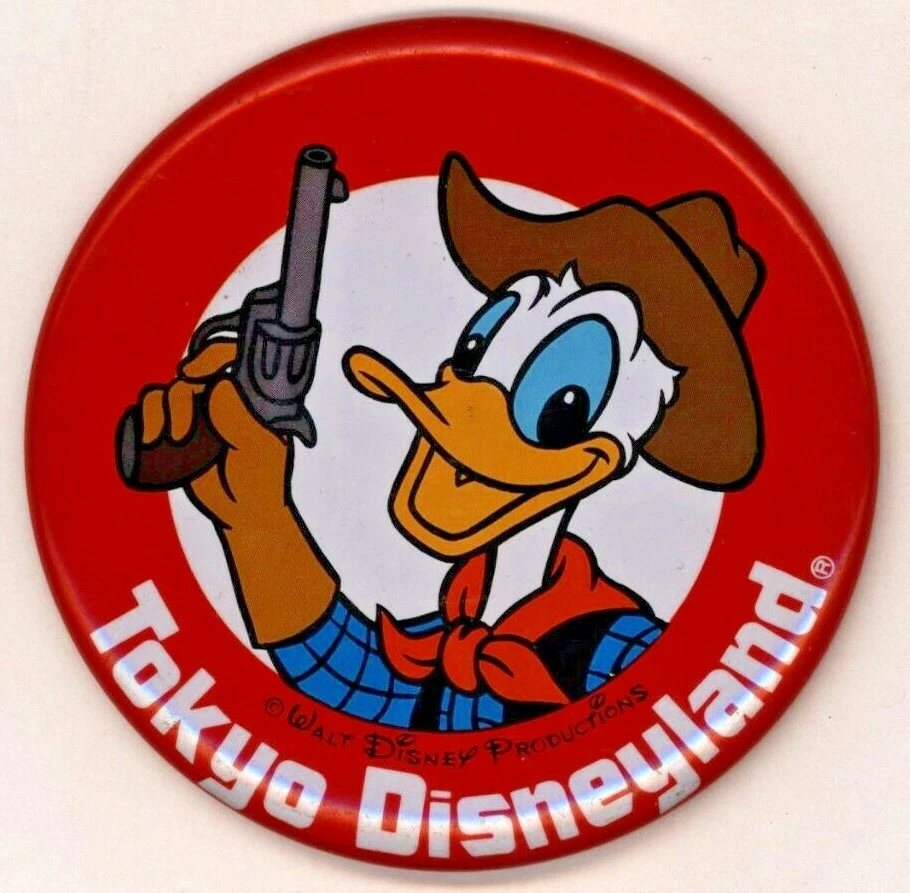 1980 年代东京迪士尼乐园唐老鸭 3 1/2 英寸别针纽扣 — 第 1/1 张图片