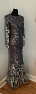 Xscape Gown Size 8 (4) Dark Gray Sequins Long Sleeve Dress NWT BEAUTIFUL - Picture 1 of 7