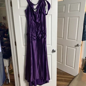 Hebeos Women Purple Sleeveless V Neck Wide Strap Slit Long Maxi Dress Satin NWT - Picture 1 of 20